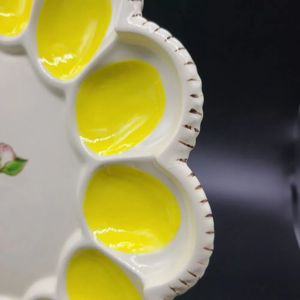VTG 1990 Hand Painted Deviled Easter Egg Plate Platter 15 Eggs Ceramic Floral